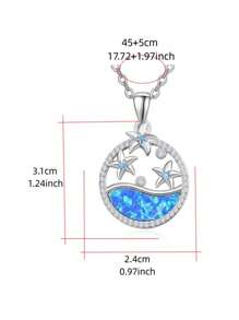 1 件简约海星吊坠项链，带人造水晶镶嵌，适合女士海滩和度假装 - 銀色 - 查看 5