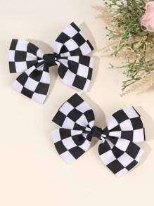 2 件装女童格纹发饰黑白罗缎蝴蝶结鳄鱼夹可爱格子发夹女童小辫蝴蝶结发夹儿童发饰 - 黑與白 - 查看 7