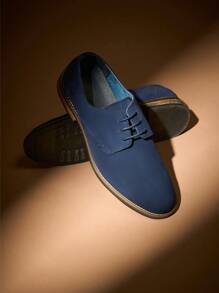 Men's Suede Leather Lace Up Derbys Brogues Shoes - Blue - View 4