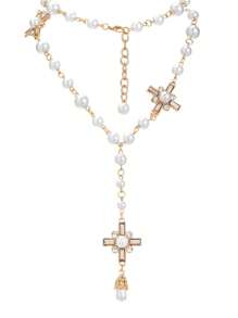 1 件女士时尚珍珠装饰长款毛衣链项链