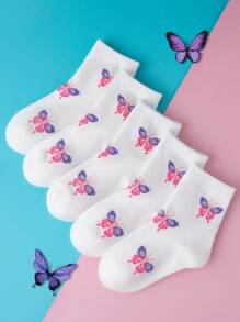 12 pares al azar de calcetines de media pantorrilla para niñas con patrones de dibujos animados con detalles de conejo, oso y encaje, cómodos para uso diario, estilo seleccionado al azar - Multicolor - Ver 12