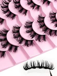 Sibeuna 7 Pairs Cartoon Style Moisturizing False Eyelashes, Thick Crossed False Eyelashes, Dramatic Faux Mink False Eyelashes, Essential Makeup Tool For Travel - 尖尾漫畫款 - 查看 6