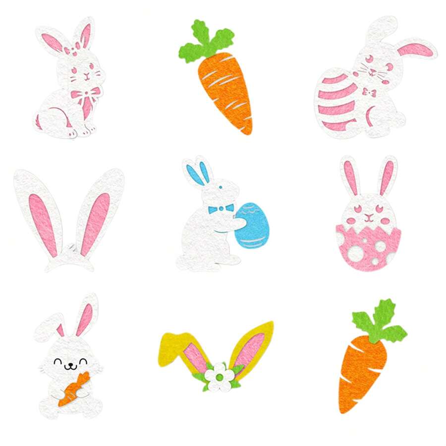 Adornos de escritorio de Pascua, huevos de Pascua de fieltro decorativos, conejitos de Pascua, zanahorias, adornos navideños para el hogar. - vistoso - Ver 1