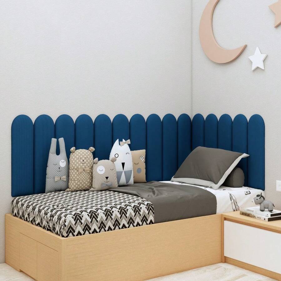 Kit 15 Adhesive Upholstered Headboard In Cloud Modules 60x20 For Single L-Shaped Bed - Navy Blue - View 1