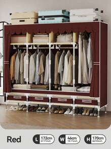 1 pieza Armario portátil de gran capacidad, fácil de montar para el hogar, alquiler, apartamento, mueble de dormitorio para ropa, estructura de tubo de acero resistente, organizador de ropa de 172 cm, cubierta de tela no tejida de unicolor, con 4 cajones y 4 barras colgantes para un almacenamiento de ropa razonable, adecuado para todas las estaciones