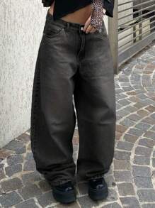 MYOURSA High Rise Streetwear School Outfits Y2k Baggy Wide Leg Jeans For Women