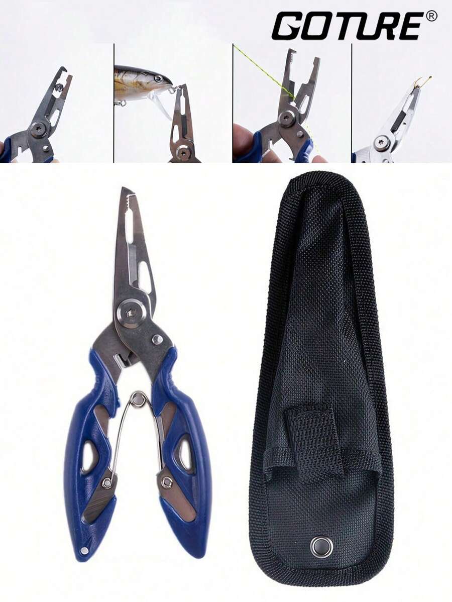 Goture 1pc Fishing Pliers And Case Attaches To Belt Tpr Treatment 420 Stainless Steel Construction Freshwater Saltwater Bass Trout - Multicolor - View 1