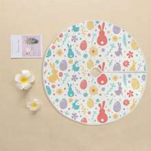 Falda para árbol de Pascua con lindo conejito, huevo de Pascua y estampado floral. Ideal para decorar el hogar durante las fiestas. - Burdeos - Ver 3