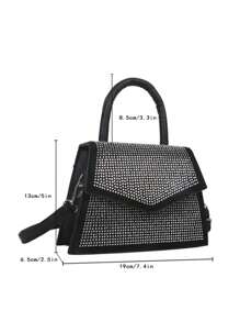 Fashionable Mini Rivet Decor Flap Square Crossbody Bag - Black - View 5