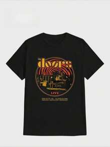 Modelo casual retro para hombres de la banda The Doors Camiseta de algodón pesado puro con impresión digital casual - Negro - Ver 1