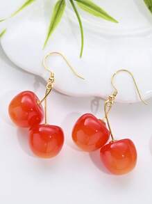 1 par de nuevos y elegantes pendientes de cereza roja para mujeres, versátiles, dulces y encantadores pendientes con colgante de fruta de acerola, de moda y encantadores