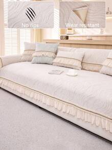 1 件豪华四季通用沙发座垫套，现代简约雪尼尔防尘防滑时尚沙发套，温暖、防褪色、不脱落，适用于卧室、办公室、客厅、L 型沙发 1/2/3/4 座 - 卡其色 - 查看 1