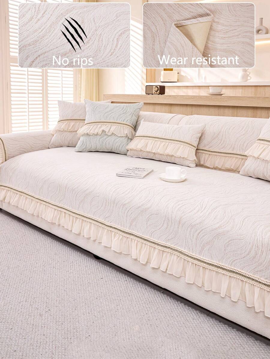 1 件豪华四季通用沙发座垫套，现代简约雪尼尔防尘防滑时尚沙发套，温暖、防褪色、不脱落，适用于卧室、办公室、客厅、L 型沙发 1/2/3/4 座 - 卡其色 - 查看 1