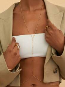 1pc Minimalist Fashionable New Sexy Chain Beaded Decor Chest Chain Body Chain, Suitable For Summer Beach, Party, Festival, Vacation Wear