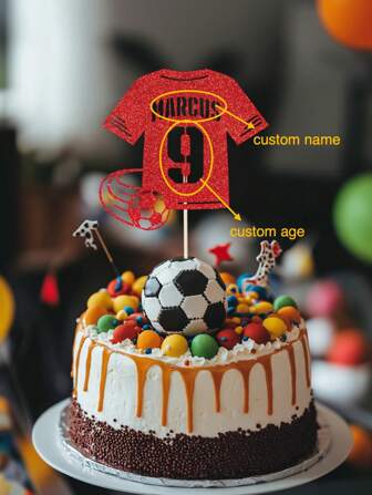 1pc Personalized Name And Age, Red Football Birthday Cake Topper, Birthday Party Cake Topper, Gift For Her, Birthday Party Gift, Birthday Cake Topper,Delicate Romance