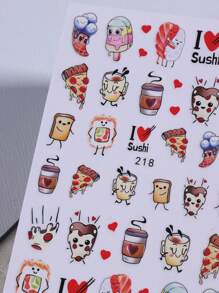 2 PCS Cute Unique Nail Design Candy Ice Cream Candy Drinking Pizza Pattern Lovely Nail Decals Cartoon 3D Self Adhesive Nail Art Stickers For Women Girl Manicure Accessories
