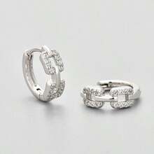 1 par de Aretes de Aro Vinculados Geométricos de Plata de Ley 925 con Cristal, Minimalista, Versátil, con Empaque de Caja de Regalo