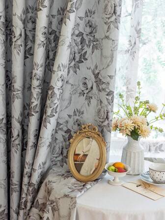 1pc New Floral Painting Prints 100% Blackout Double-Layer Curtains, Thermal Insulated Room Darkening Curtains For Home, Living Room, Bedroom, Office, Party, Daily Decoration