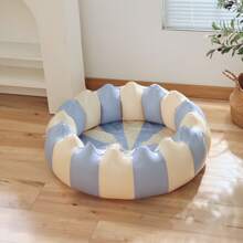 1pc Inflatable Blue Striped PVC Floating Swimming Pool, Outdoor Water Pool & Ball Pit, Beach Essentials, Beach Accessories