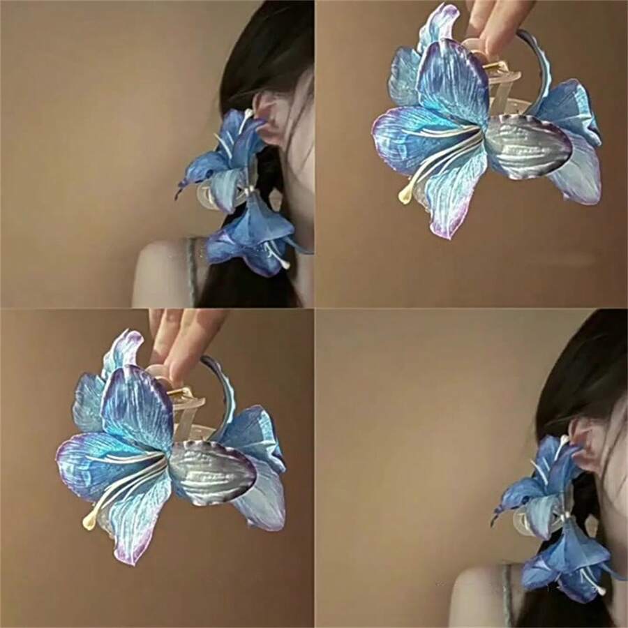 1pc Elegant Purple Lily Flower Design Hair Claw Hair Accessory, Stylish & Delicate