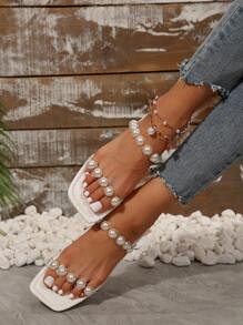 Latest Spring/Summer Women Plus Size Casual Flat Slippers, Pearl Transparent Crystal TPU, Comfortable Holiday Casual Sandals, Multi-Functional Lightweight - White - View 5