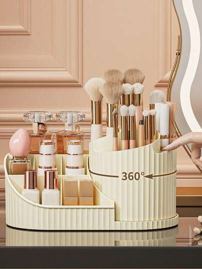 360° Rotating Makeup Organizer: Multi-Functional Makeup Organizer Rotating Stand, Suitable For Lipsticks, Eyeshadow Brushes And Makeup Tools | Vanity Table Top Rotating Stand, Large Capacity Dust-Proof Makeup Storage Box, Suitable For Holiday Beach, Bathroom, Bedroom And Other Occasions