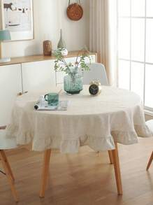 1pc Plain Lotus Edge Round Tablecloth, Suitable For Festivals, Daily Use, Gatherings, Decoration