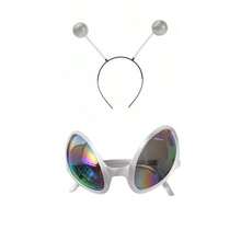 1 Set de 2 piezas Diadema de Alien, Gafas Divertidas de Alien Plateadas y Verdes, Pinzas para el Cabello de Alien de Marte, Regalo de Navidad/Decoración Navideña