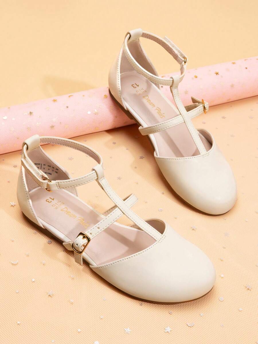 Girls Dress Shoes Mary Jane Flats For Little Girls Party Shoes With T Strap - Màu be - Xem 1