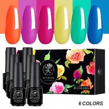 SKYROSE 5ml*6pcs Spring Summer Mini 6 Bottles Set, Red & Blue Series, Platinum Gold Glitter Nail Gel Kit, Nail Salon Professional, Cured Under LED Lamp, DIY Manicure