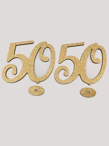 2 piezas Número de madera conmemorativo del 50 aniversario con purpurina dorada, centro de mesa de madera, adecuado para aniversarios, fiestas de cumpleaños, bodas, sin electricidad requerida, sin plumas, decoración para el hogar, fiestas, carnavales, muebles, sala de estar, dormitorio, cocina, agrega belleza al hogar, decoración universal para fiestas, decoración para fiesta de jubilación, decoración de aniversario