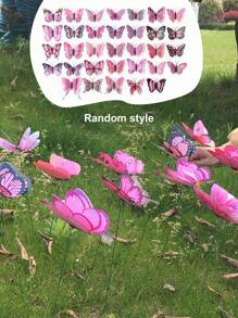10/20pcs 8CM Double-Layer Butterfly Outdoor Garden Wooden Pegs Decoration, Random 3D Colorful Realistic Butterfly - Multicolor - View 9