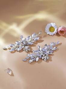 1 pieza Clip para zapato de novia con diamantes de imitación y perlas desmontable para tacón alto, accesorio para zapato de boda DIY - Plateado - Ver 7