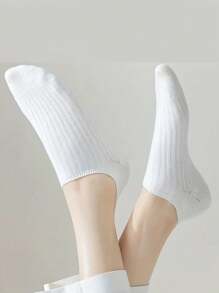 1/5 Pairs Women Striped Ankle Socks, Thin Breathable Solid Color Boat Socks, Minimalist Design Suitable For Daily Wear, Spring/Summer - Multicolor - View 4