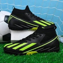 1 par de zapatos de fútbol para adultos hombres/mujeres estudiantes, zapatos con clavos para deportes de equipo, competencia, resistentes al deslizamiento y al desgaste con tacos para césped artificial, arena, césped natural, cancha interior, zapatos de entrenamiento de fútbol con cordones, zapatos de fútbol para mujer de piel de balón ovalado de pequeño tamaño - Negro - Ver 2
