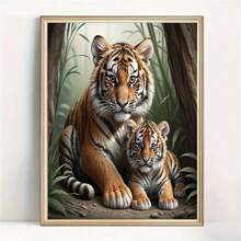 1 件，15.7x15.7 英寸，3D 钻石画套装，动物主题，圆形钻石形状，亚克力 (PMMA) 材料，DIY 老虎马赛克艺术，缝纫用品工艺工具，墙面装饰礼物 - 彩色 - 查看 3