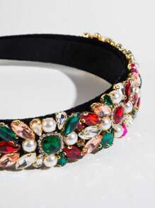 1 pièce Bandeau en velours décoré de strass et de perles dans un style baroque vintage et luxueux. Accessoire de cheveux orné de pierres précieuses pour femmes
