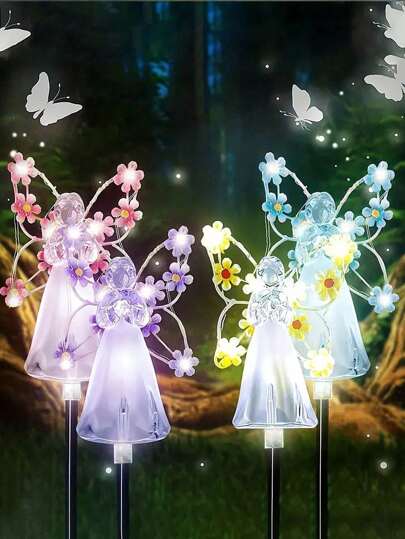 1pc Solar Angel Ground Plug Light Garden Ground Plug Light Colorful Multicolor Path Decoration Light Solar Circulation Garden Ground Stake Light Outdoor Cemetery Memorial Decoration Souvenir Suitable For Garden Lawn Park Path Home Decoration Courtyard Path Road Etc Pink Blue Yellow Purple