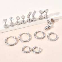 DAILI Set de 8 pares de pendientes dorados para mujer con múltiples perforaciones, de acero inoxidable y titanio, diseños con puntos, bolas, ópalo y circonita cúbica, calibre 20, conjunto de pendientes con aro y de botón con respaldo plano, aptos para pieles sensibles