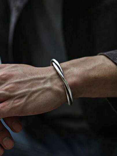 1 件复古简约金属几何开口手镯，适合男士日常佩戴