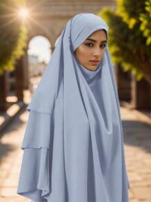 1 chiếc áo choàng dài ba lớp có mũ trùm đầu thanh lịch cho nữ Chador, Khimar, khăn choàng chống nắng thoáng khí, thích hợp mặc ngoài trời thường ngày trong mọi mùa - màu đặc - Xem 27