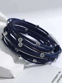 1Pc Strap Round Buckle Design Rhinestone-Studded Multi-Layer PU Leather Cord Bracelet For Women Mom Gift Christmas Thanksgiving Halloween Wedding Rave/Prom/Party/Daily/Beach Accessories Gift For Anniversary Valentine's Day Boho Jewelry Birthday Bridesmaid Gifts