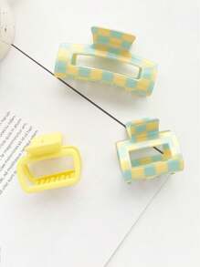 3 Pcs Women Checkerboard Hair Clips Set, Simple Korean Casual Cute Resin Material Bestseller Dual-Color Checkerboard Hollow Acrylic Hair Claw Hair Clips Combination, Suitable For Daily Wear, Vacation, Travel, Clipping, Partial Ponytail, Non-Damaging Hair Accessories Set Hair Jaw Clip