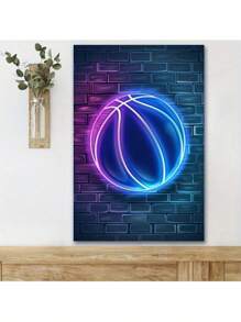 1 Pc Neon Basketball Wooden Framed  Canvas Painting Thickness 2.25cm/0.9inch High Quality Wall Art Prints Poster Direct Hanging Wall Picture Decor For Home Gifts, Living Room, Bathroom, Bedroom, Kitchen - Yellow - View 5