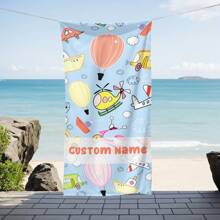 1pc Helicopter Printed Beach Towel, Customized Name, Super Soft Microfiber, Multipurpose Towel, Machine Washable, Highly Absorbent, Great For Travel, Camping, Beach, Swimming Pool, Perfect Gift Summer,Holiday