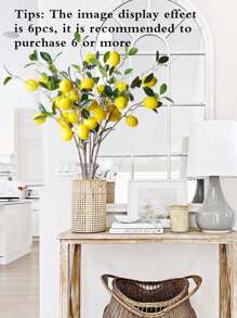 1PC 31.89Inch Artificial Lemon Branch Simulation Lemon Fruit Green Plant Long Stem Spring Farmhouse Table Vase Photography Props Home Decoration - 6 Lemons - View 6