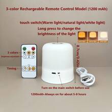 1pc Mini Bedside Night Light, Dimmable, Remote Control, 3 Colors, Suitable For Home Bedroom, Children And Adults, Breastfeeding, Sleep Aid, USB Rechargeable, Soft Eye Care
