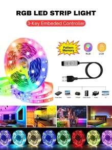 1 Pc 3.3-50ft/1-15m Tv Backlight LED Strip Light With Pattern Memory Fuction, Low Voltage 5v USB Flexible Led Light With Self Adhesive Tape, Embeded 3-Key Controller With Full Color Changing Light, Suitable For TV / PC Monitor Background Lighting Decor