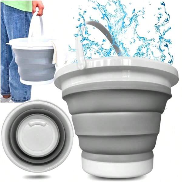 Cubo de plástico plegable - Tina redonda plegable - Cubo de agua de pesca portátil - Cubo de agua para exteriores que ahorra espacio Cubo plegable FlexWare con diseño fuerte, flexible, compacto y mango resistente para senderismo, mochilerismo, campamentos y supervivencia al aire libre Cubo de trapeador plegable de 10L y cubo de hielo Cubo de trapeador de polvo de silicona para limpieza del hogar sin juego de escurridor, Cubo portátil para suministros de limpieza de baño para carrito de limpieza Trapeadores giratorios para piso.