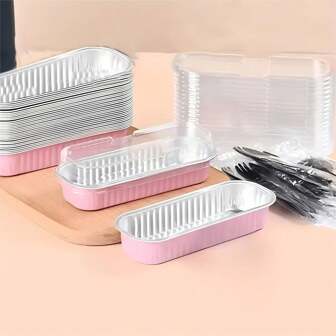 10 piezas/50 piezas/100 piezas, Caja de lata, Con tapa, Bandeja para hornear pan, Específico para freidora de aire, Recipiente desechable rectangular de bandeja de hornear de aluminio para horno, Envase para magdalenas, Cuencos pequeños para tarta de queso, crema y pudín